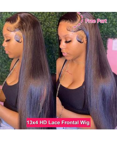Queen Story 26 Inch Lace Front Human Hair Wig 13x4 Straight 180% Density HD Transparent Lace Frontal for Black Women - Natural Color | Pre Plucked with Baby Hair - Buy Online on GoSupps.com