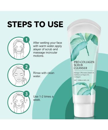 Exfoliating Face Scrub 3 In 1 Collagen Scrub Cleanser With Borago Officinalis Seed Oil Sambucus Nigra Oil Facial Cleansing And Exfoliating Moisturizing And Firming The Skin - 4.05 Fl Oz - Buy Online on GoSupps.com