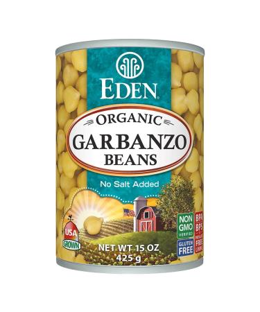 Eden Organic Garbanzo Beans, 15 oz Can, No Salt, Non-GMO, Gluten Free, Vegan, Kosher, U.S. Grown, Heat and Serve, Macrobiotic, Chickpeas