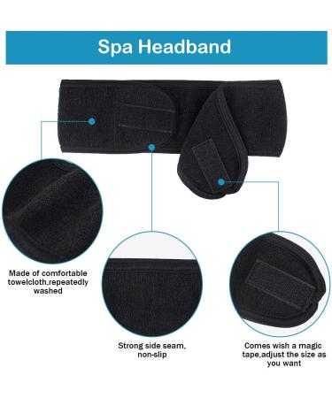 2-Pack Adjustable Spa Headband for Women - Facial Makeup Hairband Towel Cloth with Magic Sticker - Black + White - Buy Online on GoSupps.com