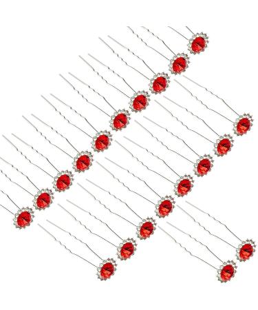 Sunflower Rhinestone Bridal Hair Pins - 20Pcs U-Shaped Wedding Accessories in Red - Buy Online on GoSupps.com