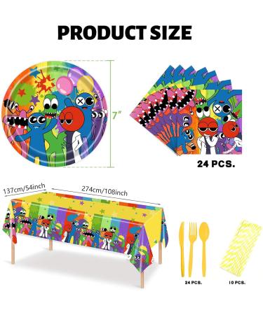 107 PCS Birthday Tableware Set Rainbow Friends Theme Cartoon Plates and Napkins for Party Colorful Balloons Birthday Party Disposable Tableware Set for 24 Guests - Buy Online on GoSupps.com