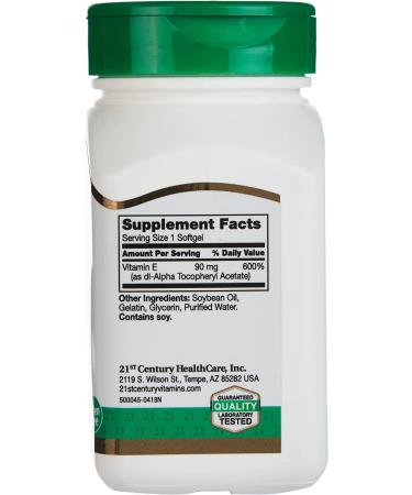21st Century E 90 mg (200 IU) - 110 Softgels | Antioxidant Support & Vitamin E Supplement - Buy Online on GoSupps.com