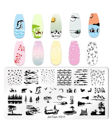 Summer Nail Stamp Template Kit - 4 Pcs Dolphin Starfish Coconut Leaf Stamping Plates Set | Nail Art Templates with Stamper & Scraper | Manicure Supplies - Buy Online on GoSupps.com
