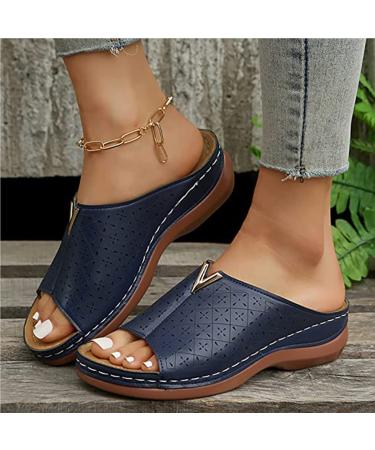 Women's Summer Sandals Comfort Platform Orthotic Slide Sandals Non Slip Open Toe Slippers with Concealed Orthotic Arch Support Outdoor Casual Comfortable Beach Slippers 43CN Blue 43CN Blue
