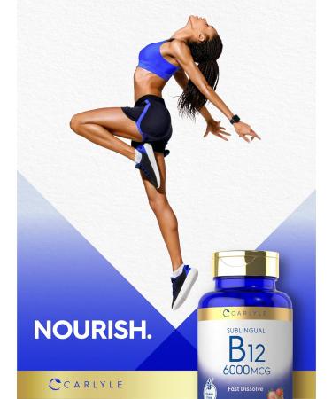 Carlyle Vitamin B-12 6000mcg Fast Dissolve Tablets - 120 Count | Natural Berry Flavor | Vegetarian, Non-GMO, Gluten-Free Sublingual Supplement - Buy Online on GoSupps.com