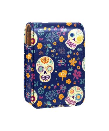 Travel Lipstick Organizer Case Lipstick Case Portable Makeup Bag With Mirror Floral Sugar Skull E276j3sgdz