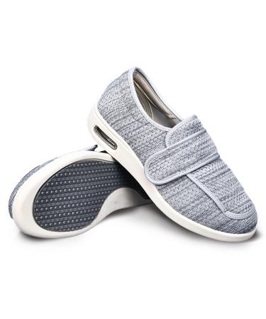 Diabetic Shoes for Men Lymphedema Shoes Edema Shoes for Swollen Feet Men Walking Shoes with Wide Width Adjustable Closure Lightweight Air Cushion Orthopedic Slip on Shoes ( Color : Light gray Si W8.5/M7.5 Light Gray