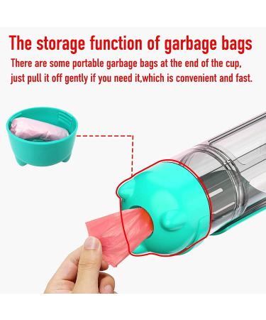 4-in-1 Dog Water Bottle with Whistle, Food Container, Poop Shovel & Garbage Bag - Portable Pet Travel Cup - 10oz (300ml) - Blue - Buy Online on GoSupps.com