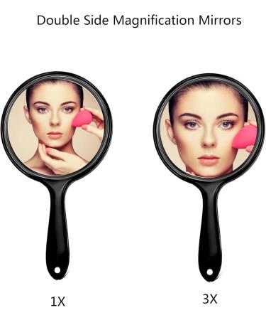 OIGUMR Large Double-Sided Handheld Mirror - 1x/2x Cute Design 5.8x10.6inch Black - Perfect for Travel & Home Use - Buy Online on GoSupps.com