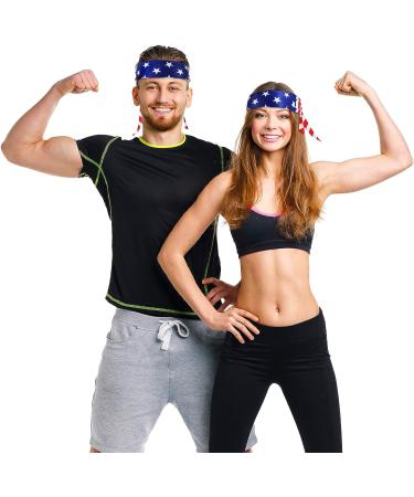 SATINIOR American Flag Tie Headband Set - Patriotic Sports Bandana for Fourth of July Independence Day, Stars Sweatband for Exercise Men Women - Buy Online on GoSupps.com