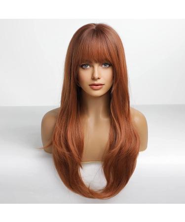 HAIRCUBE Auburn Wigs for Women - Long Wavy Wig with Bangs | Heat Resistant Synthetic Hair for Daily & Party Wear - Buy Online on GoSupps.com