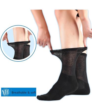 LIN Diabetic Socks for Men & Women - Non-Binding Circulatory Extra Wide Top - 4 Pairs Crew/Jet Black - Size 13-15 - Buy Online on GoSupps.com