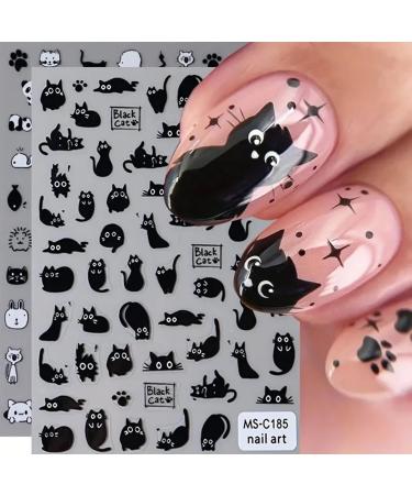 6 Sheets Cute Cartoon Nail Stickers Cat Dog Rabbit 3D Self-Adhesive Nail Decals Animal Design Nail Art Stickers Black White Kawaii Nail Art Supplies for Women Girls Kids DIY Nail Art Decoration Style-4