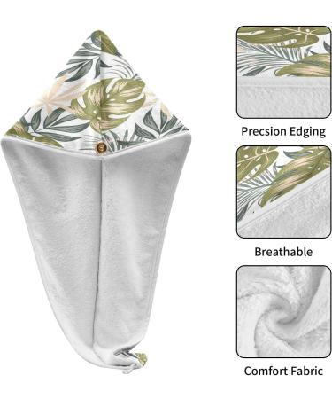 Tropical Leaves Dry Hair Cap - 2 Piece Quick Drying Towel Set with Button Headband | Super Absorbent & Soft Comfort for International Shipping - Buy Online on GoSupps.com