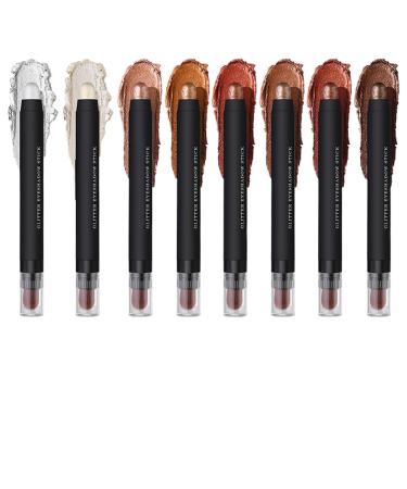 Eyeshadow Stick 8 Pieces Waterproof Shadow Stick Set 15 x 15 x 3 cm Long-Lasting Creamy Highlighter Multi-Shade Eye Colors Pencil Daily Makeup for Girls Holiday Beauty Gift