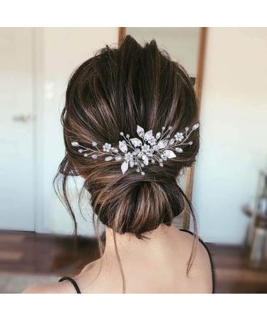 Bride Wedding Hair Comb Pearl Flower Hair Piece Bridal Crystal Leaf Hair Vine Comb Wedding Hair Accessories for Women Girls Bridemaid silver - Buy Online on GoSupps.com