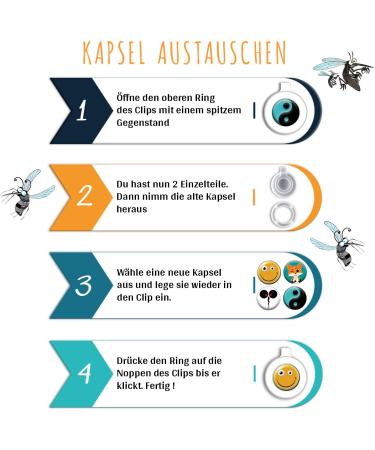 Olleno Anti-Mosquito Clip - 4 Clips + 4 Refill Capsules | Purely Vegetable Insect Protection | Eco-Friendly BPA-Free | 20 Days of Outdoor Defense for Kids & Adults - Buy Online on GoSupps.com