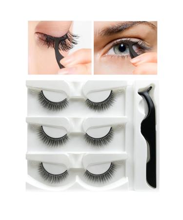 No Glue Lashes - 3 Pairs Stick Lashes | Natural Look No Glue Needed False Lashes Natural Look Easy To Apply Contact Lens Friendly