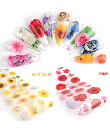 Colorful Flower Nail Foils - Nail Art Glue Transfer Decals for Acrylic Nails - 10 Sheets - Buy Online on GoSupps.com