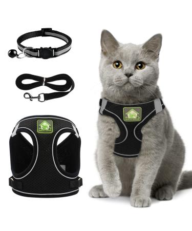 Cat Collars Harnesses and Lead Set Kitten Walking Escape Proof Adjustable Lead Vest Set For Ferret Puppy Rabbit Kitten Lead and Harness Set with Reflective Strip Breathable Soft Mesh Cat Jacket(S)
