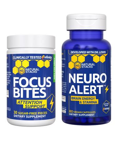 NATURAL STACKS Paraxanthine Supplement Bundle - Focus Bites & NeuroAlert Bundle - Caffeine Free Focus with Enfinity Paraxanthine - 60 Total Servings