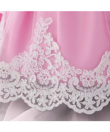 FYMNSI Baby Girl Baptism Christening Dress with Lace Floral Embroidery and Headband - Pink (6-9 Months) - Buy Online on GoSupps.com