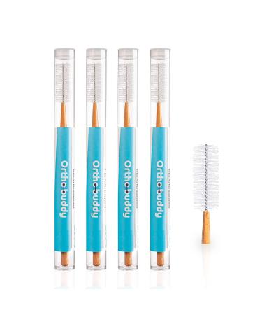 Ortho-Buddy Orthodontic Toothbrush for Braces, Nylon Bristle Toothbrush for Teens & Adults with Braces, Brackets, and Wires for Regular & Interdental Cleaning of Teeth & Gums - Brown, Pack of 4 Pack of 4 Brown