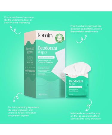 FOMIN Acidified Travel Deodorant Wipes For Women & Men - 15 Count - Coastal Breeze - pH Balanced Mini Deodorant Travel Size Wipes - Plastic-Free Individually Wrapped Underarm Body Wipes Coastal Breeze 15 Count (Pack of 1) - Buy Online on GoSupps.com