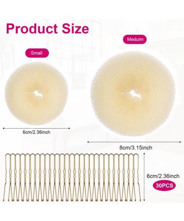 URAQT Hair Donut Bun Maker Set - 4 Pcs Ring Style Shaper with Hair Pins - Blonde Chignon Doughnut Bun - Hair Accessories for Girls, Women - Beige-2 Sizes - Buy Online on GoSupps.com