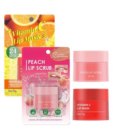 Lip Scrub and Mask Set Lip Sleeping Mask & Lip Exfoliator for Dark Lips Gently Exfoliate Polish & Repair Dry Flaky Lips Lip Treatment Kit(Peaches & Vitamin C)