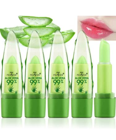 4 Pack Aloe Vera Lipstick, LemonSac Long Lasting Nutritious Lip Balm Lips Moisturizer Magic Temperature Color Changing Lip Gloss (4Pcs)