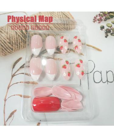 Shop Strawberry Press On Nails | Short French Tips & Glossy Red Stick On Fake Nails - Cute Almond Acrylic Full Cover for Girls - Buy Online on GoSupps.com
