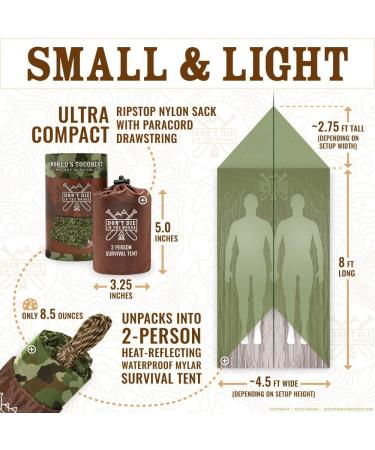 Toughest Ultralight 2 Person Mylar Survival Tube Tent + Paracord - All Weather Protection for Camping & Outdoor Survival - Woodland Camo - Buy Online on GoSupps.com