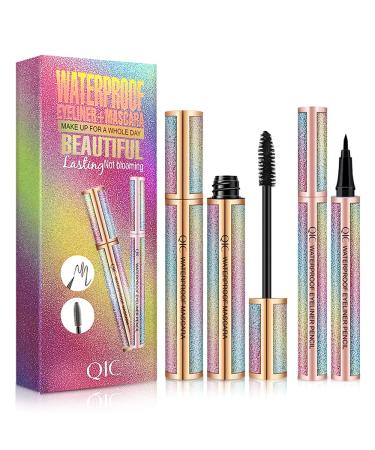4D silk fiber eyelash and eyeliner set 2 in 1 long-lasting extension thicker natural voluminous mascara natural waterproof wiping-resistant liquid eyeliner black