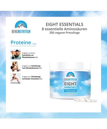 Berg NUTRITION EIGHT Essentials - 300 Vegan Amino Acid Tablets with 8 Essential Amino Acids | High Dose EAA Complex for Optimal Protein Supply | Prof. Dr. Luc Moretti Approved - Buy Online on GoSupps.com