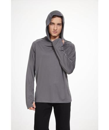 HUAKANG Men's Long Sleeve Hooded Rashguard - UPF50+ Sun Protection Fishing & Surfing Shirt in Gray & Blue - Buy Online on GoSupps.com