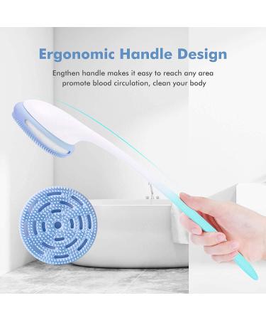 SisDruo Silicone Bath Body Brush Back Scrubber with Long Handle - Blue | BPA-Free, Non-Slip, Built-in Sponge - Buy Online on GoSupps.com