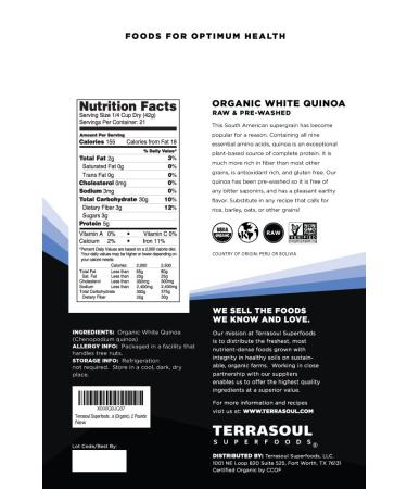 Terrasoul Superfoods Organic White Quinoa 6 Lbs - Pre-washed, Gluten-free, Plant Protein - Buy Online on GoSupps.com