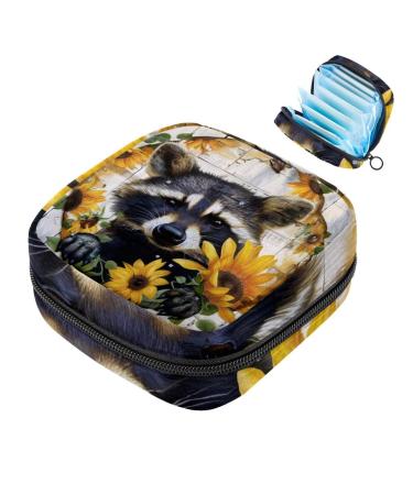 MUOOUM menstrual pad bag zipper women's binding bag tampons collecting bags for women and girls (sunflower cat wooden board) color 5 4.7x6.6x6.6 in/12x17x17 cm
