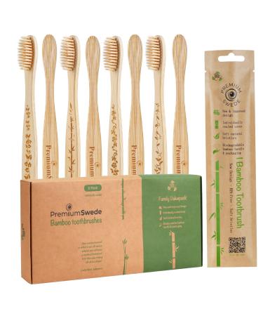 Premiumswede Bamboo Toothbrushes Soft Bristles Adult - 8 Pack Eco-Friendly Bamboo Toothbrushes Individually Wrapped - Sealed Soft Bristle Toothbrush - Biodegradable Natural Wooden Toothbrushes 8 Pack (INDIVIDUALLY WRAPPE...