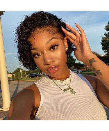 Short Curly Lace Wig Pixie Wigs For Black Women Human Hair 150% Density Pixie Cut Lace Front Wigs Human Hair 13x1 Short Curly Lace Front Wigs HD Glueless Pre Plucked Short Lace Front Pixie Cut Wig Natural Black
