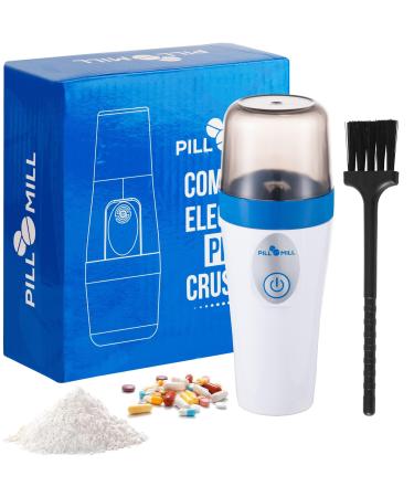 Compact Electric Pill Crusher Grinder by Pill Mill - Fine Powder Electronic Pulverizer for Small & Large Medication & Vitamin Tablets Travel-Friendly Brush Included