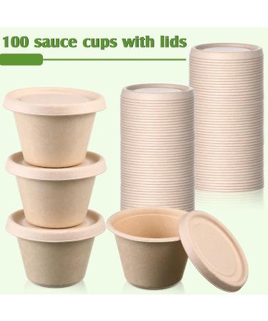 100 Pcs 4oz Bagasse Fiber Condiment Cups with Lids - Disposable Sauce Containers for Snacks and Dressings - Buy Online on GoSupps.com