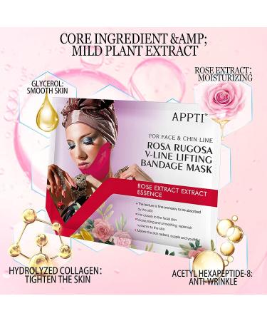 APPTI 5 Pcs Rosa Rugosa V-Line Lifting Bandage Mask for Women - Double Chin Reducer and Face Slimmer Mask with Chin Up Patch - V-Line Shaping for Cheek and Neck - Buy Online on GoSupps.com
