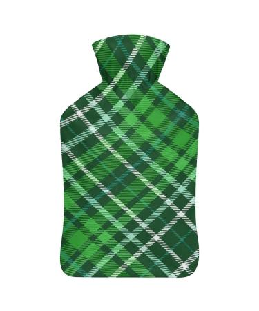 Hot Water Bottle With Lid Checkered Pattern Green Rubber Hot Water Bag For Pain Relief Cramps Foot Warmer Hot And Cold Therapy