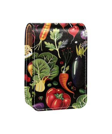 Travel Lipstick Organizer Case Lipstick Case Portable Makeup Bag With Mirror Colorful Fruits Vegetables A616u2ntev