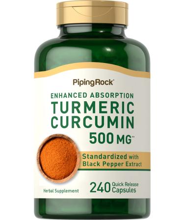 Piping Rock Turmeric Curcumin with Black Pepper 500mg | 240 Capsules | Supplement with Bioperine | Non-GMO Gluten Free Complex