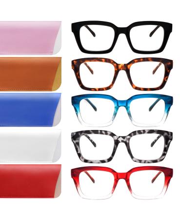 CLASAGA Retro Oversized Reading Glasses for Women Blue Light Blocking Ladies Computer Readers Spring Hinge Square Frame 5 Mix 0.0 x