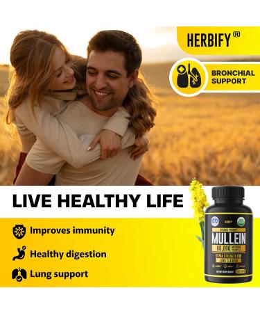 HERBIFY Bundle Mullein Capsules & Lions Mane Tincture - Lung Cleanse Support & Daily Mushroom Supplement for Memory Focus & Clarity - Buy Online on GoSupps.com